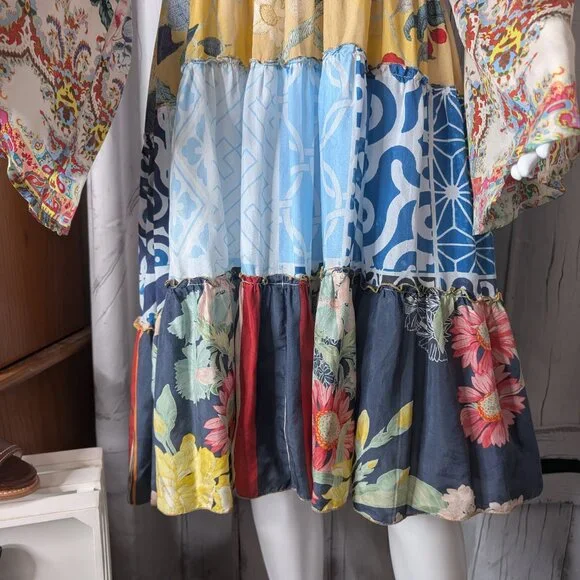 Johnny Was Dunas Patchwork Silk Dress SMALL NWOT - Picture 4 of 10